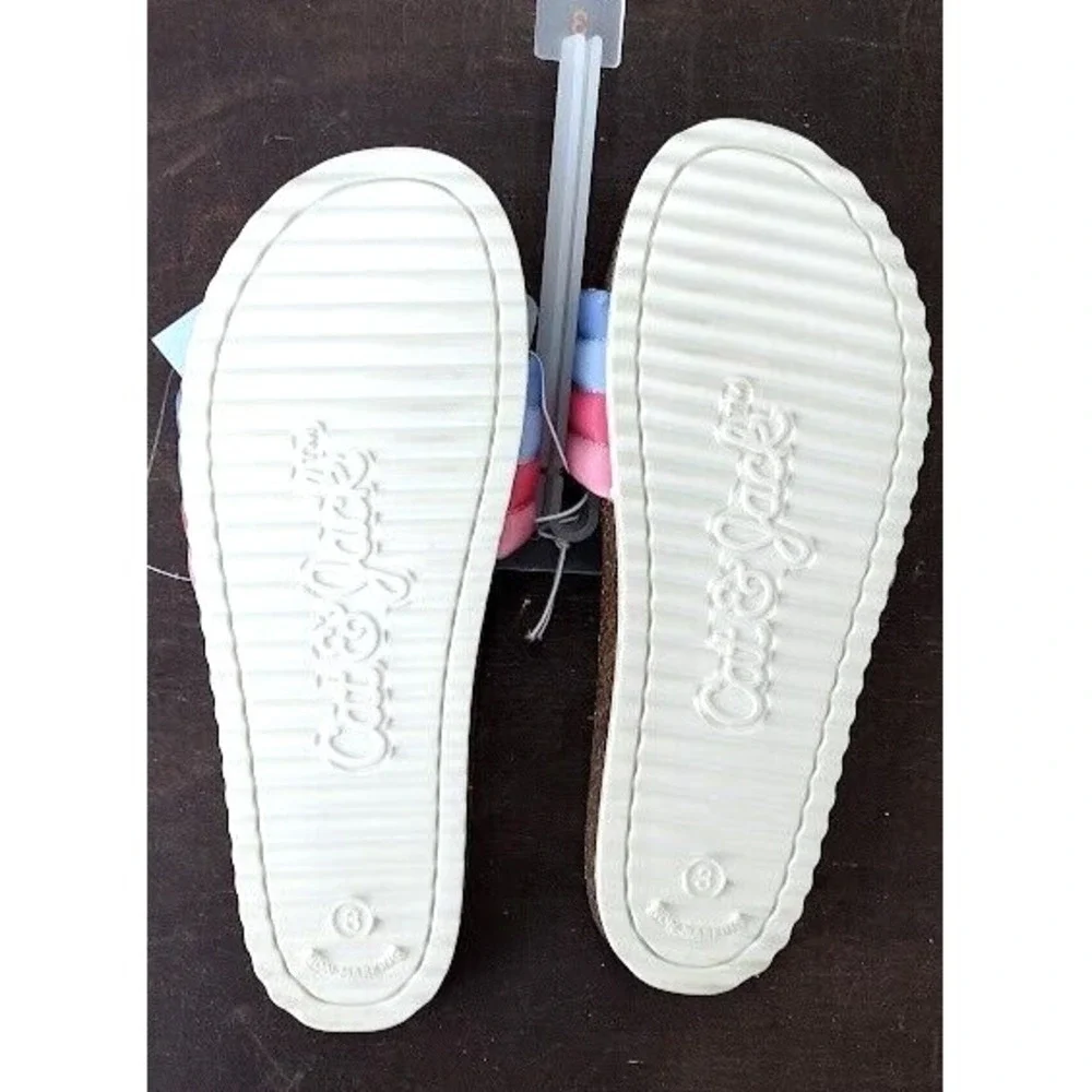 Cat Jack Kids Girls Slides Size 3 Rainbow Straps Cork‎ Footbed Sandals NWT